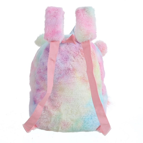 NWT UNBRANDED Tie Dye Unicorn Fur Backpack Bag - Picture 10 of 12
